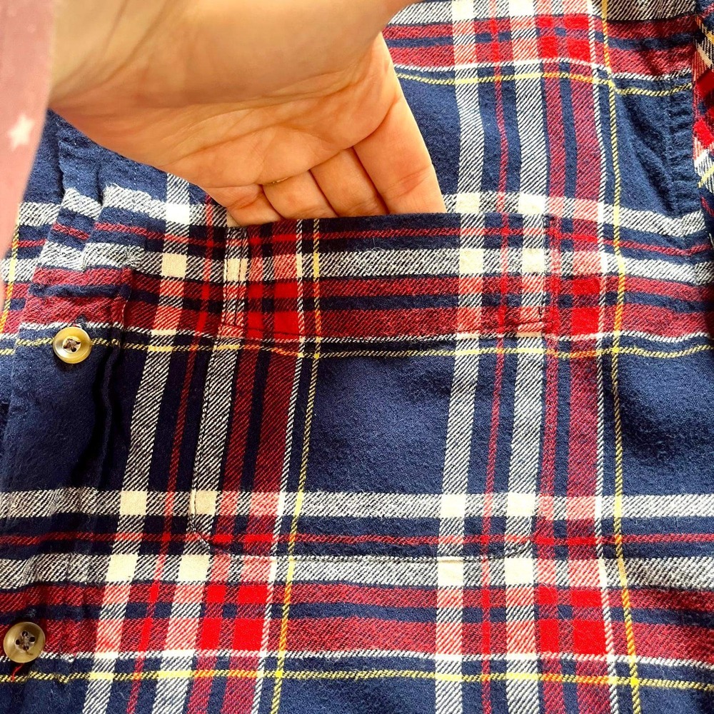 Crewcuts J. Crew Kids Plaid Flannel Button Down Shirt Navy Red Size 14‎ Classic - Picture 5 of 6